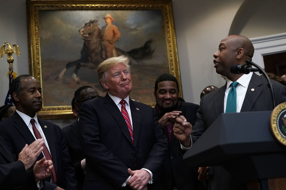 President Trump with HUD Secretary Ben Carson and Republican Sen. Tim Scott