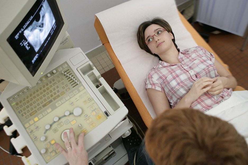 Transvaginal ultrasound in an exam room